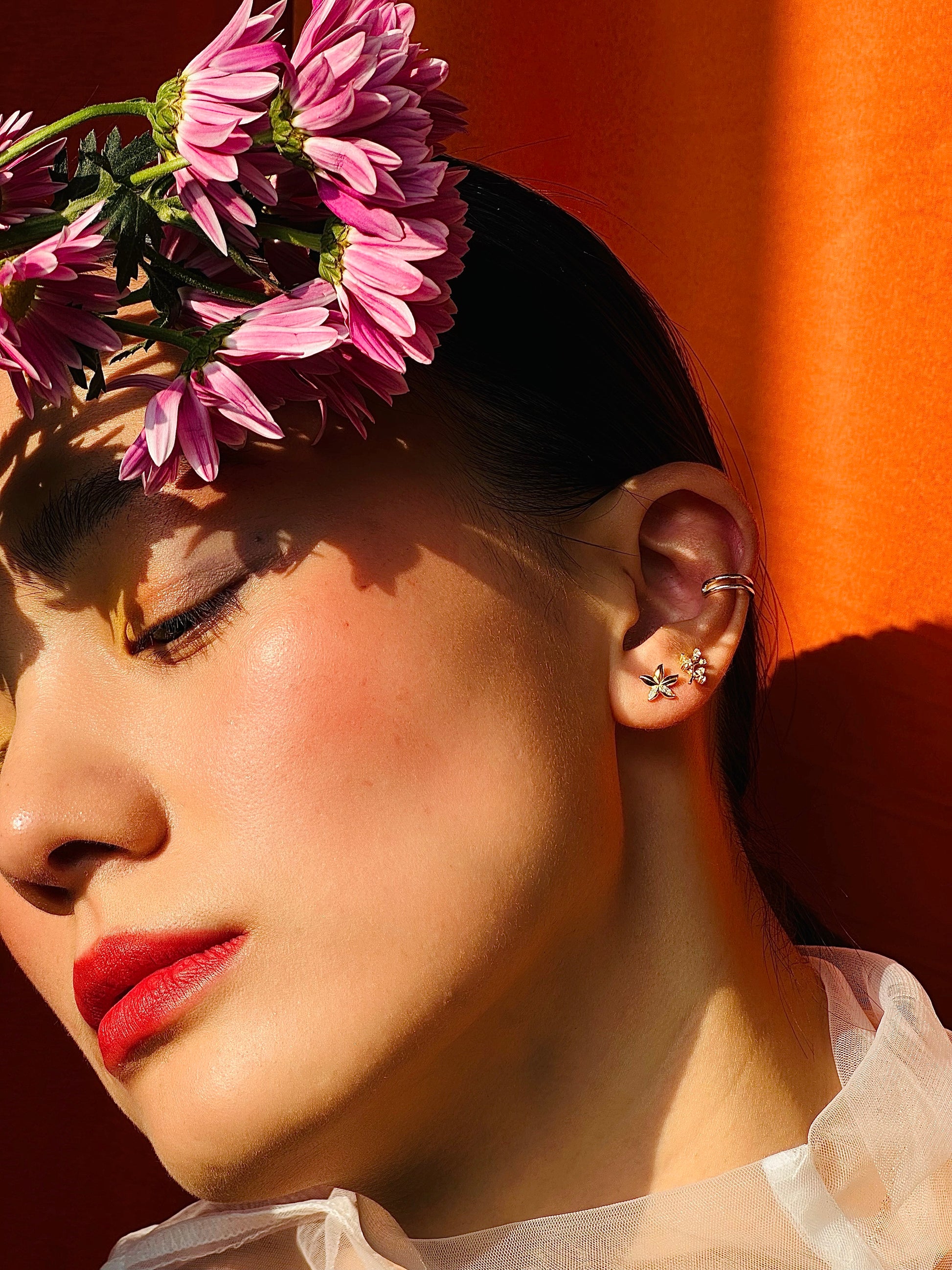 Gold-plated 925 sterling silver Bauhinia Blossom Flatback Earring