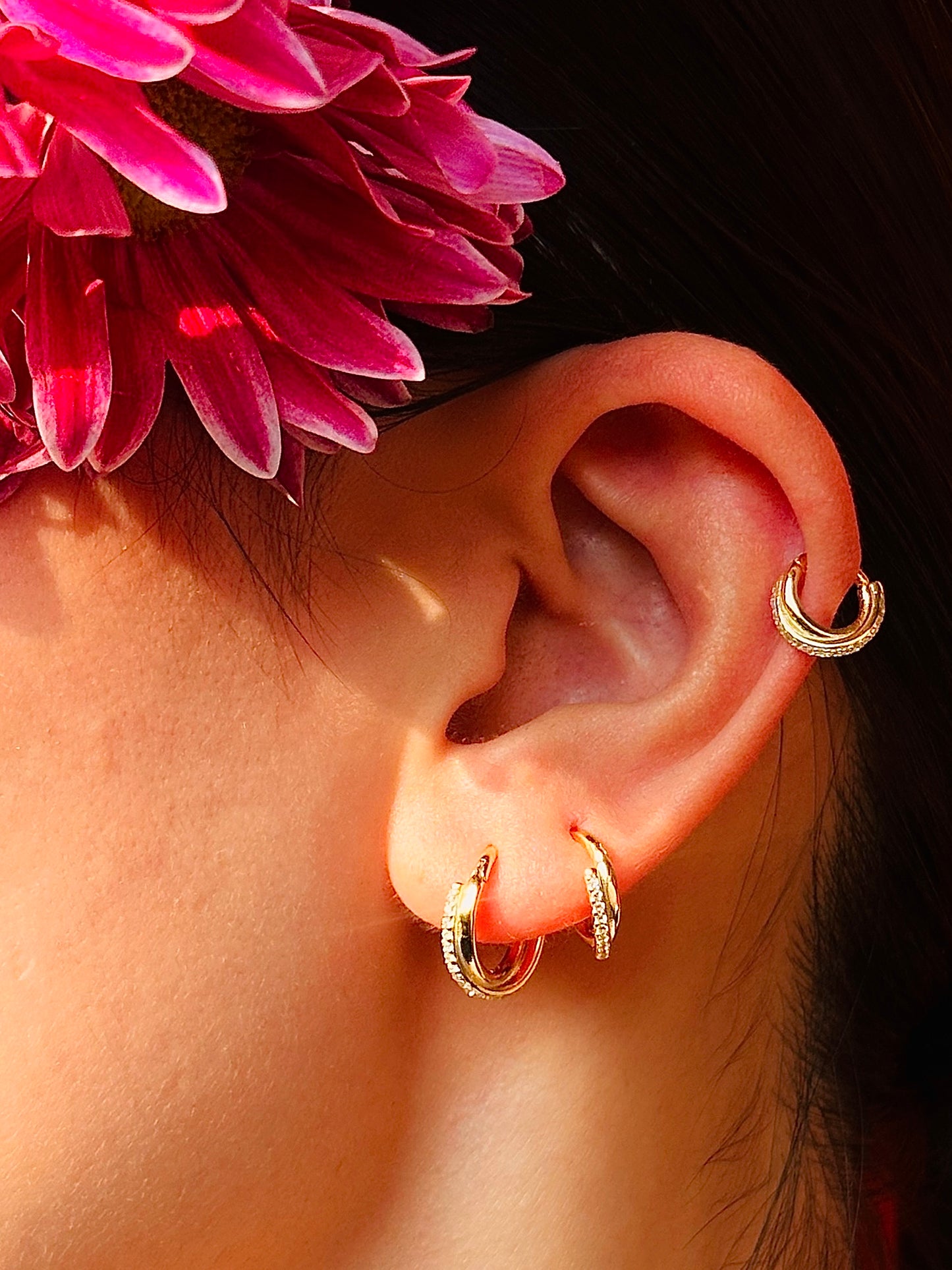 Gold-plated 925 sterling silver Twist Sparkle Clicker Hoop