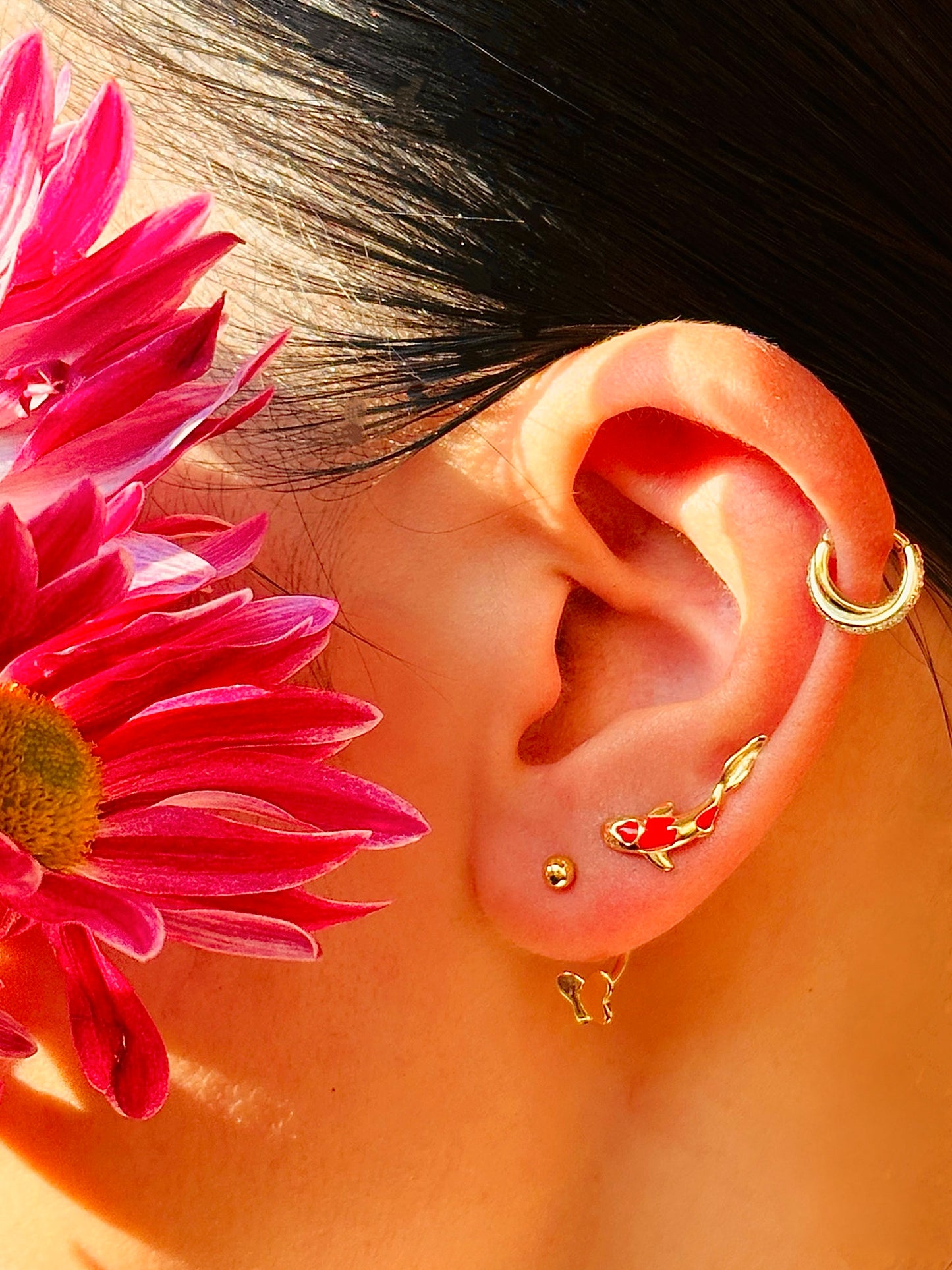 Gold-plated 925 sterling silver Vermilion Koi Flatback Earring