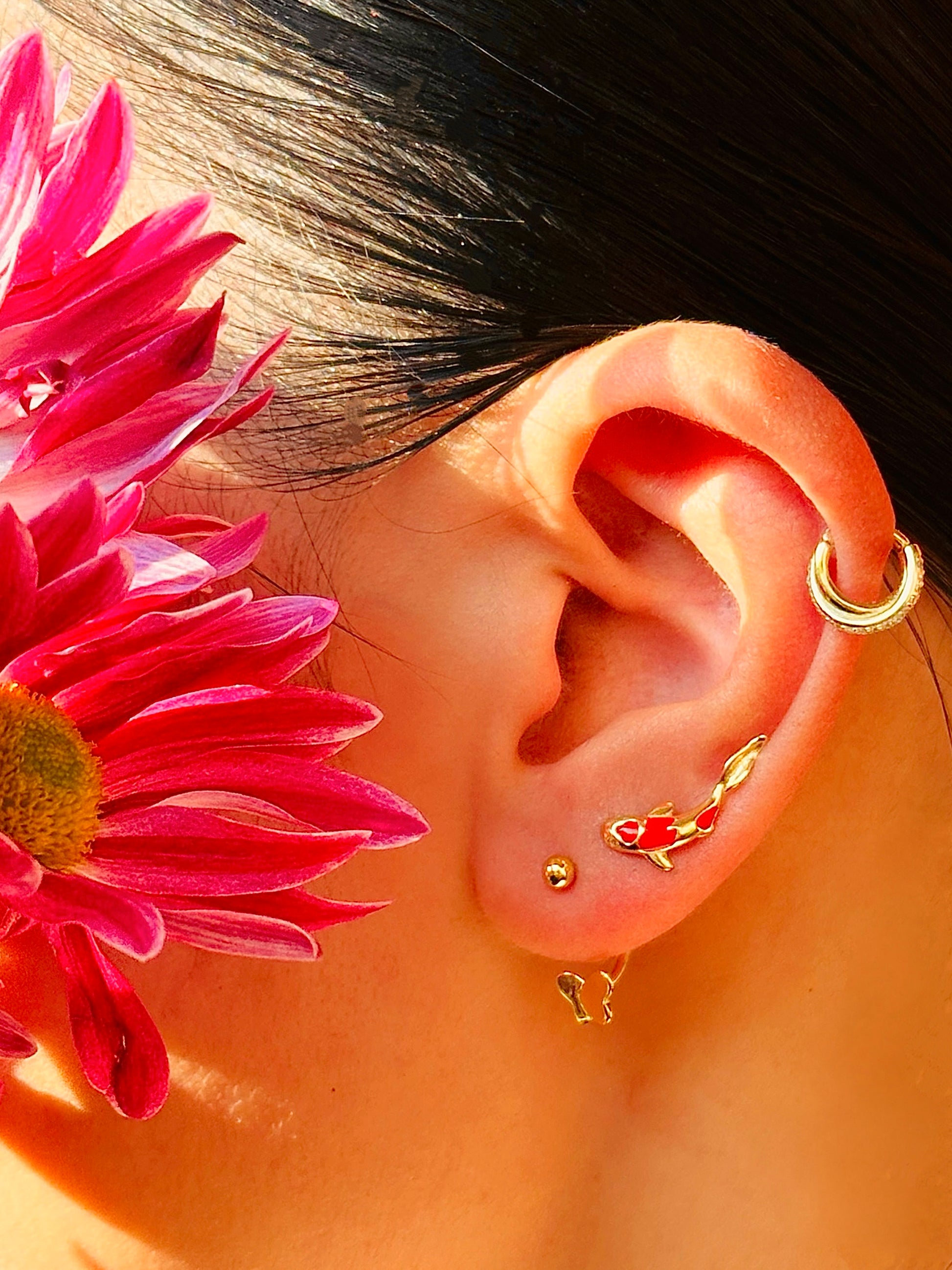 Gold-plated 925 sterling silver Vermilion Koi Flatback Earring