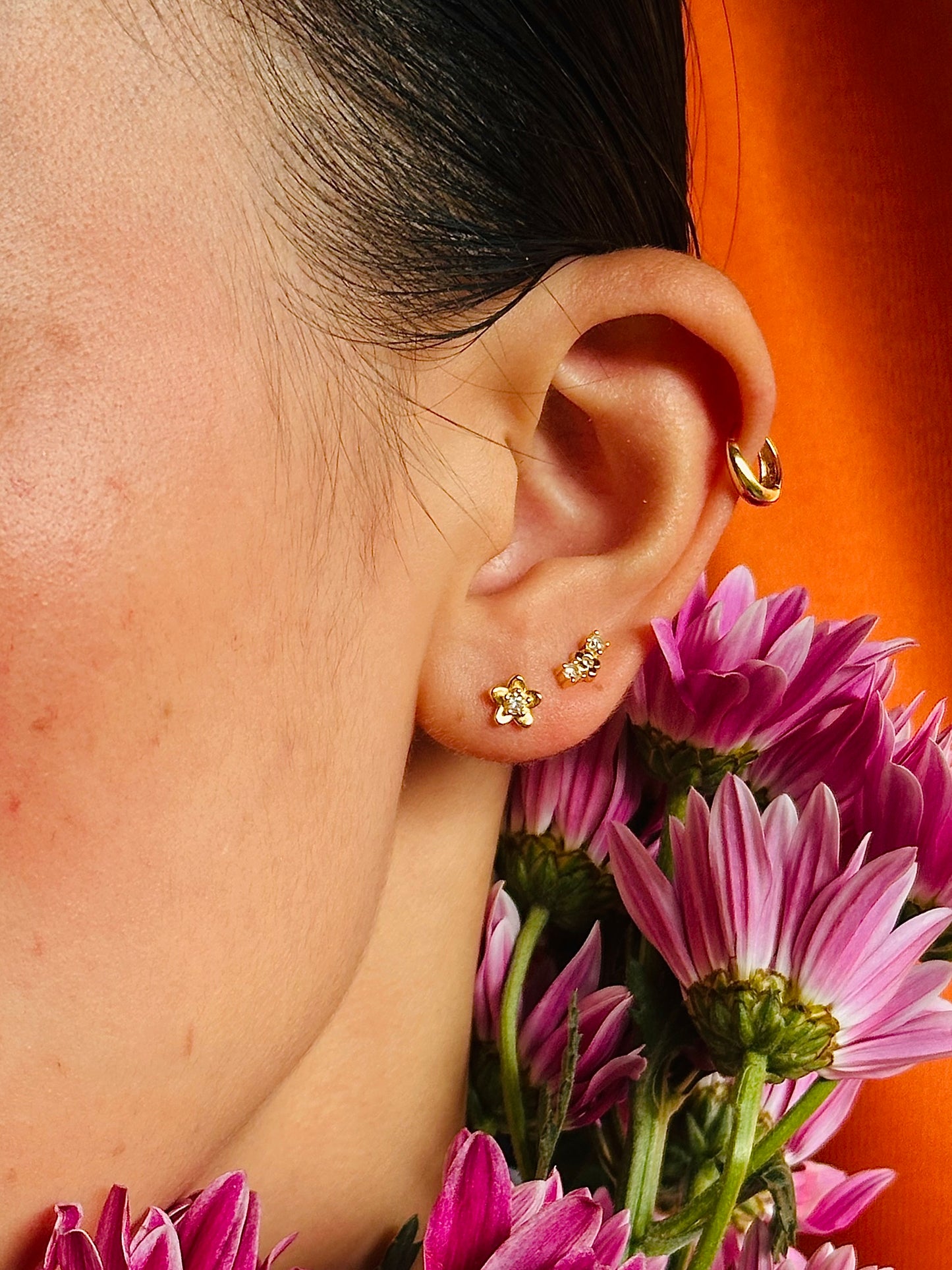 Gold-plated 925 sterling silver Wild Peach Blossom Flatback Earring