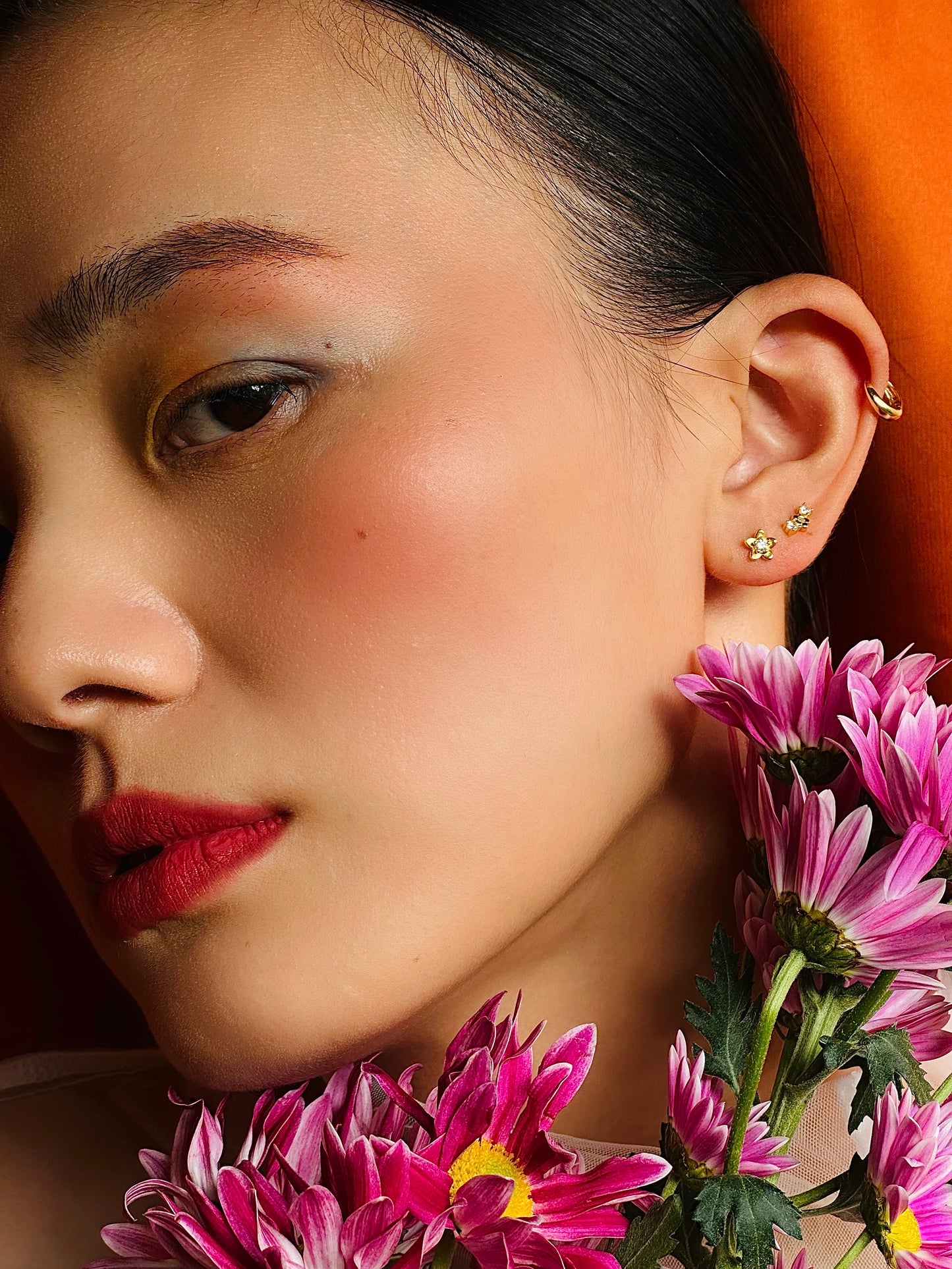 Gold-plated 925 sterling silver Wild Peach Blossom Flatback Earring