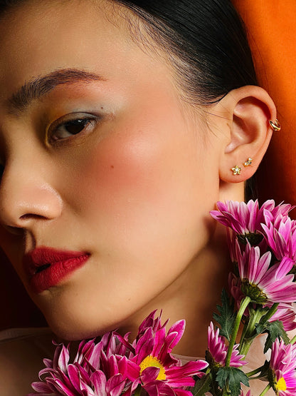 Gold-plated 925 sterling silver Wild Peach Blossom Flatback Earring