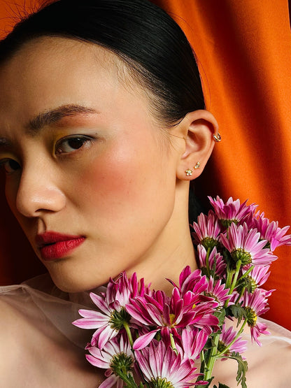 Gold-plated 925 sterling silver Wild Peach Blossom Flatback Earring