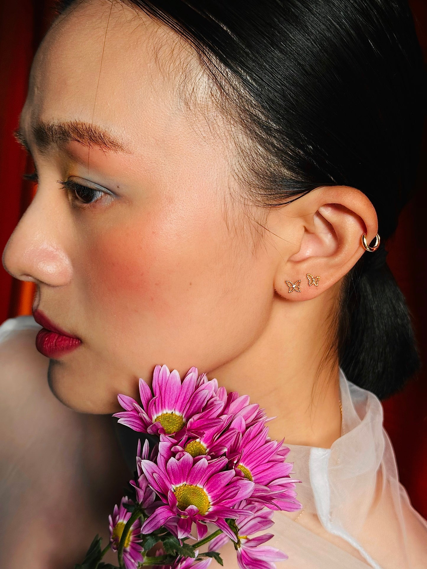 Gold-plated 925 sterling silver Ethereal Wing Flatback Earring