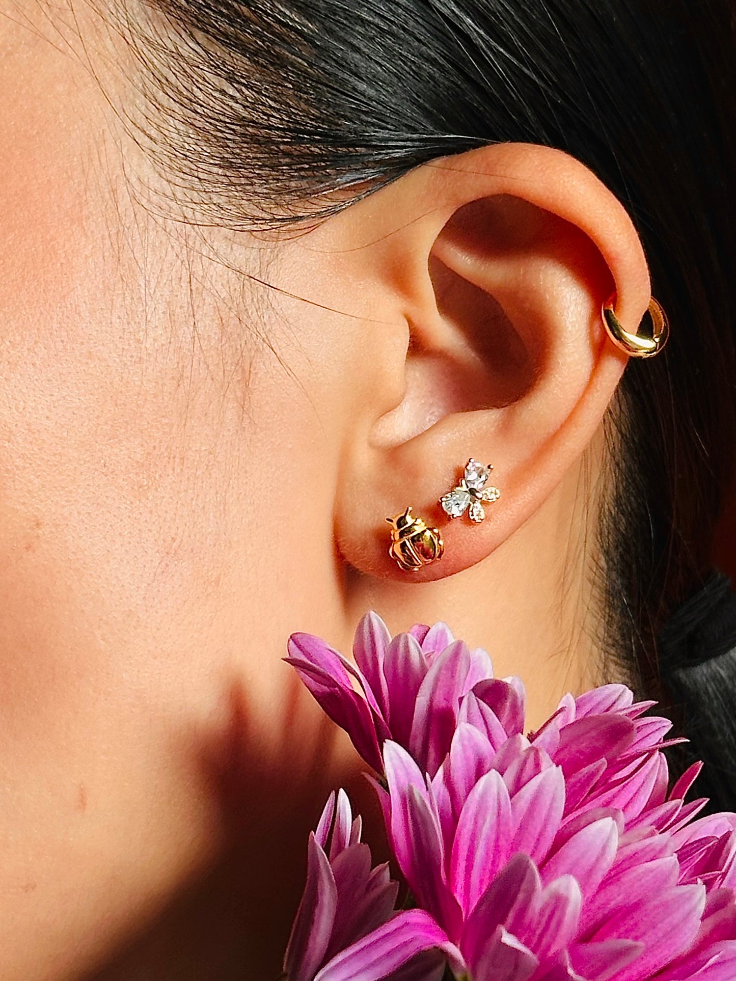 Gold-plated 925 sterling silver Gilded Carapace Flatback Earring