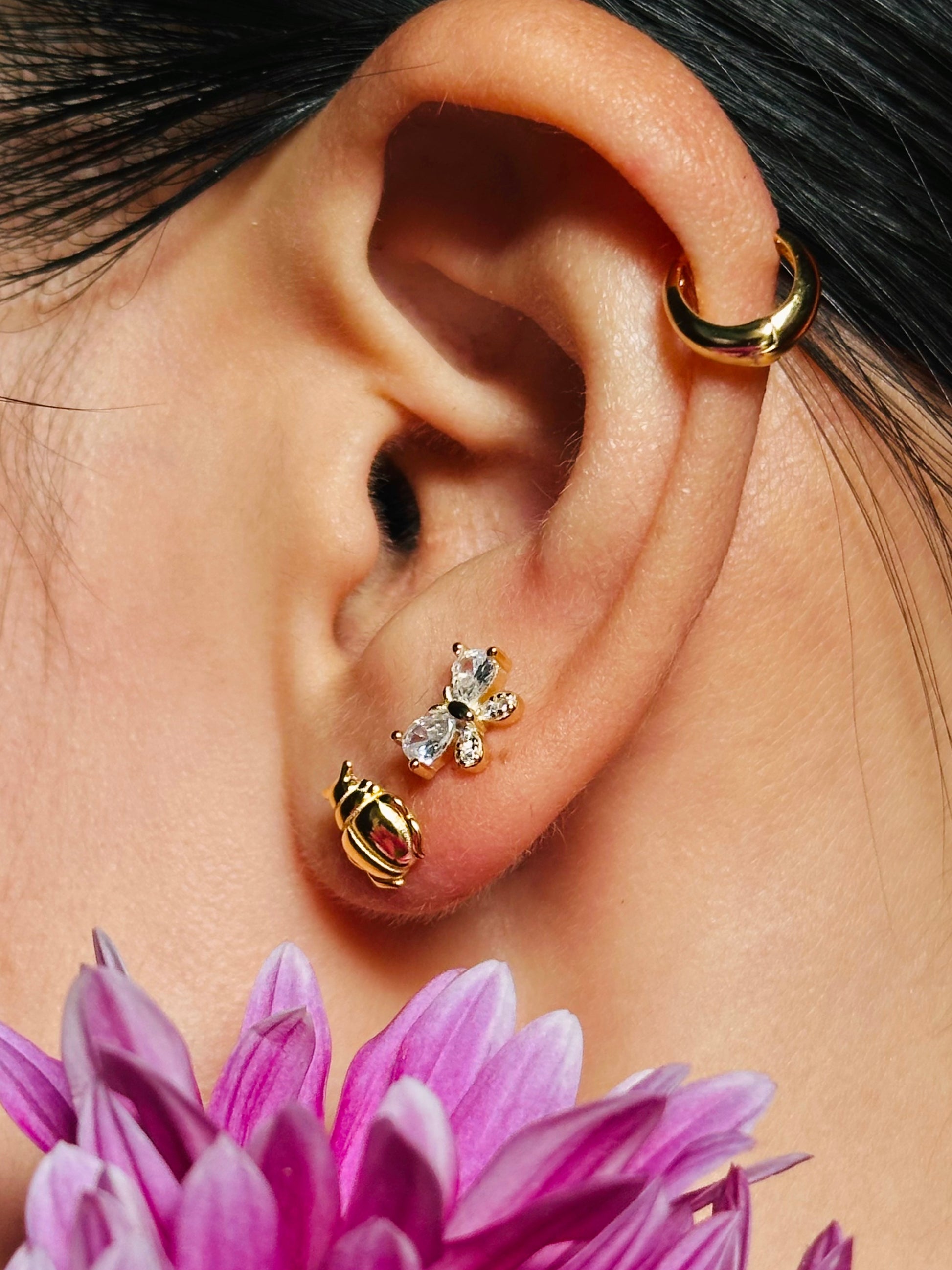Gold-plated 925 sterling silver Gilded Carapace Flatback Earring