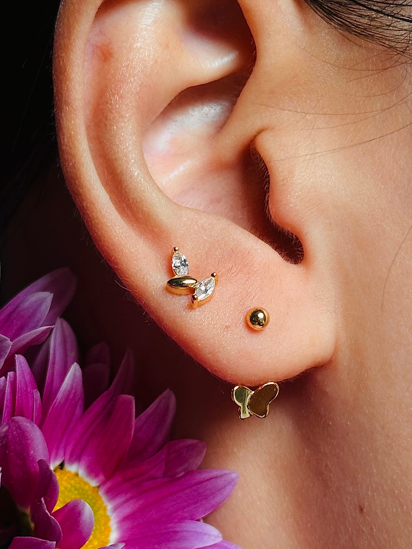 Gold-plated 925 sterling silver Butterfly Open Huggie Earrings