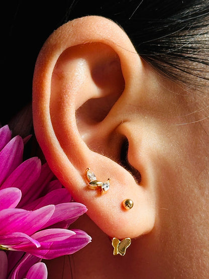 Gold-plated 925 sterling silver Butterfly Open Huggie Earrings