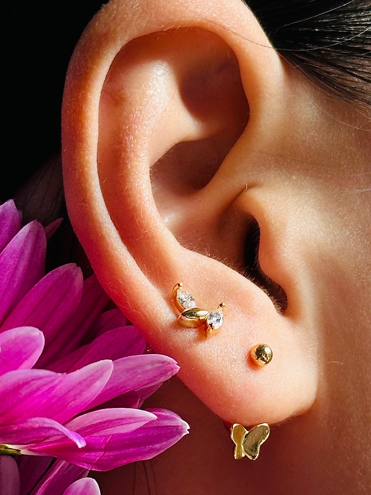 Gold-plated 925 sterling silver Butterfly Open Huggie Earrings