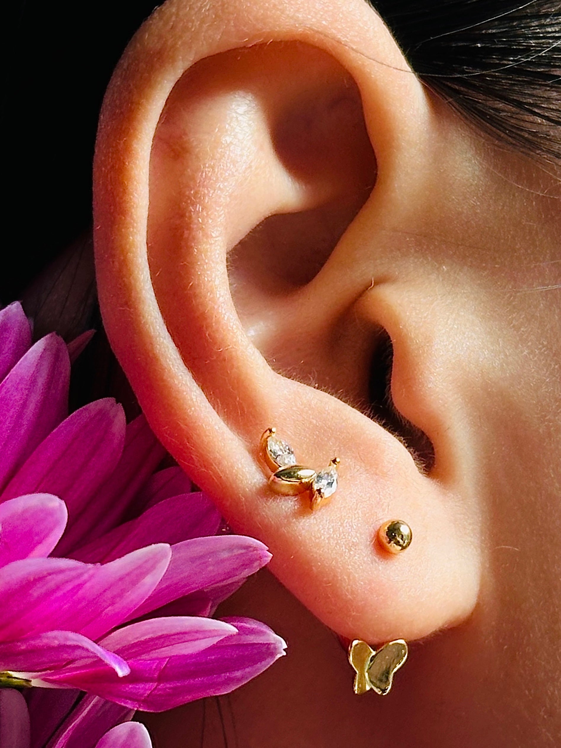 Gold-plated 925 sterling silver Butterfly Open Huggie Earrings