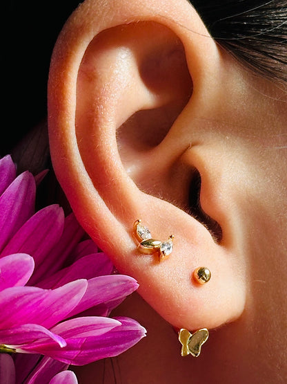 Gold-plated 925 sterling silver Butterfly Open Huggie Earrings