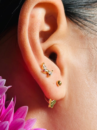 Gold-plated 925 sterling silver Butterfly Open Huggie Earrings