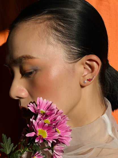 Gold-plated 925 sterling silver Vermilion Koi Flatback Earring