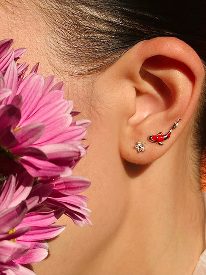 Gold-plated 925 sterling silver Vermilion Koi Flatback Earring