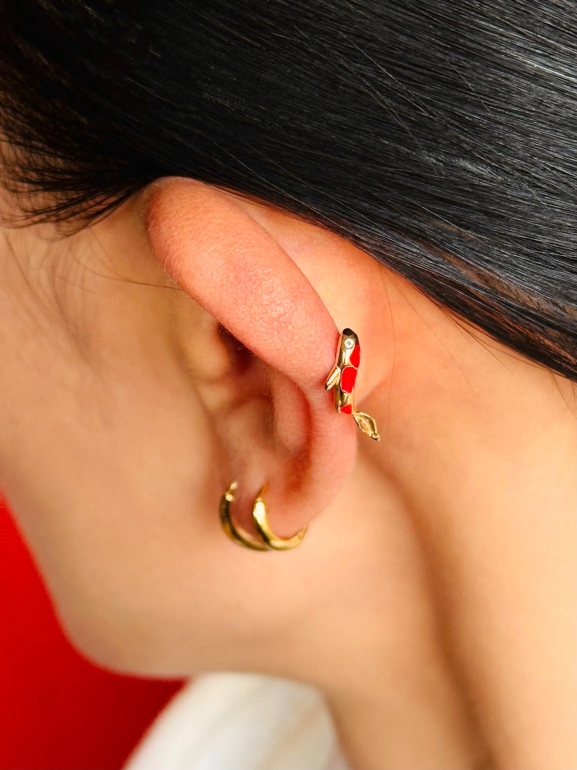 Gold-plated 925 sterling silver Vermilion Koi Flatback Earring