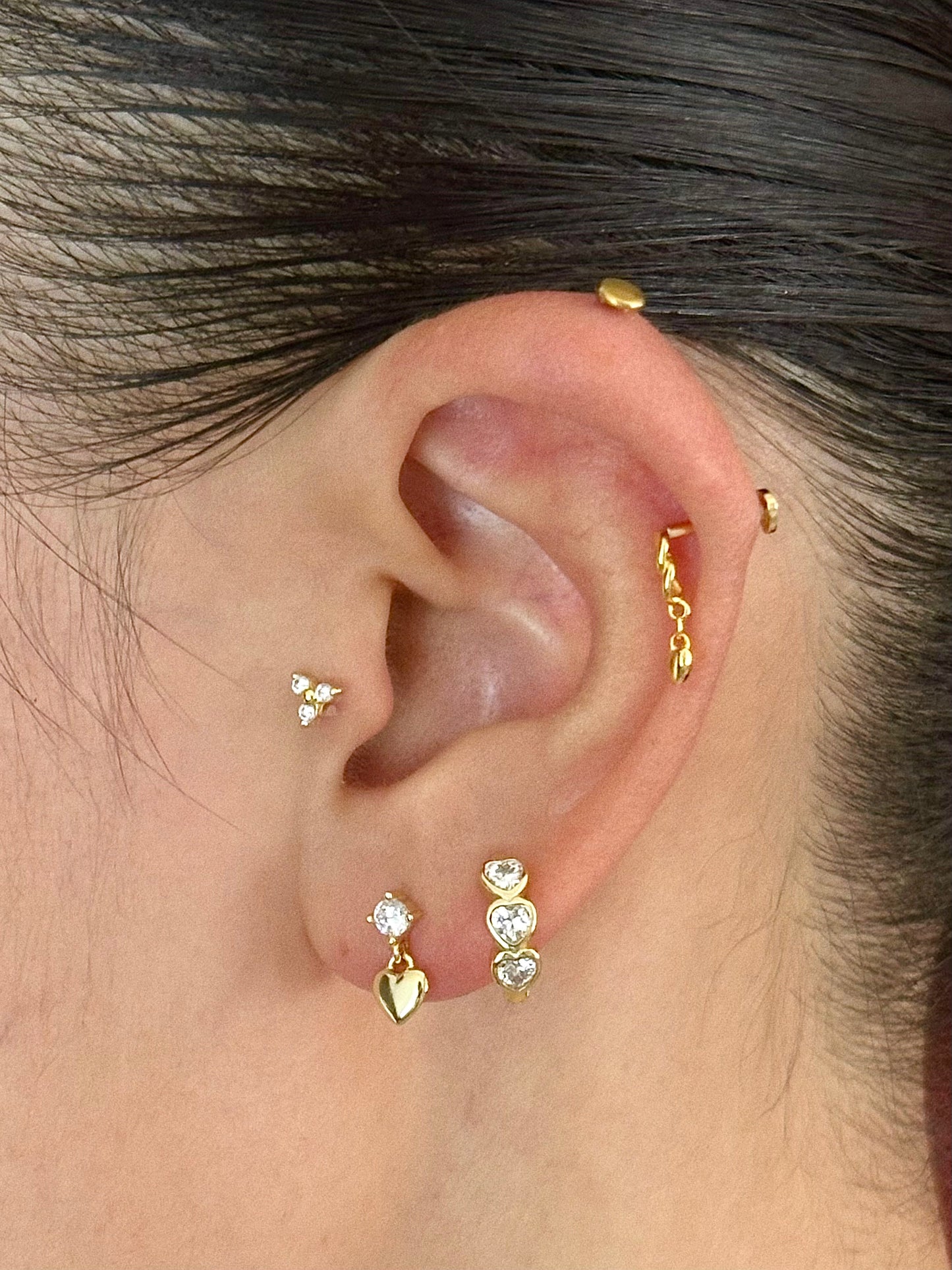 Gold-plated 925 sterling silver CZ Dangle Heart Flatback Earring