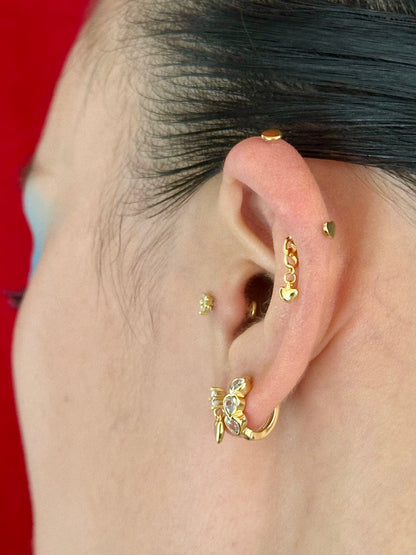 Gold-plated 925 sterling silver CZ Dangle Heart Flatback Earring