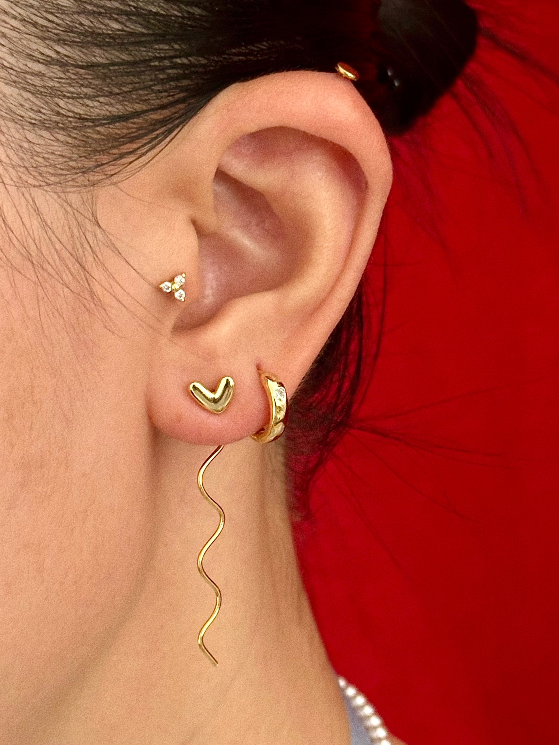 Gold-plated 925 sterling silver Bezel Heart Huggie Hoops