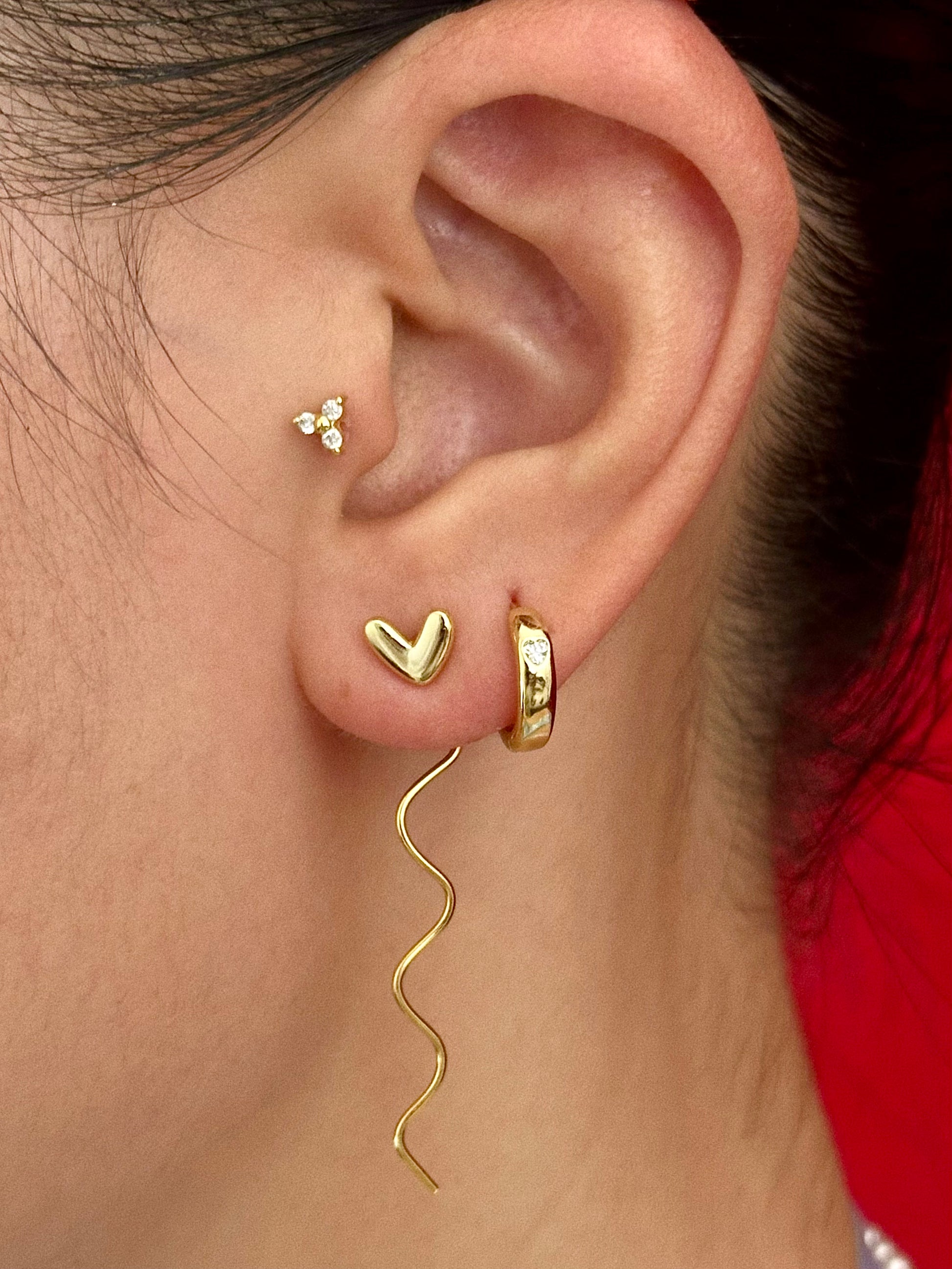 Gold-plated 925 sterling silver Bezel Heart Huggie Hoops