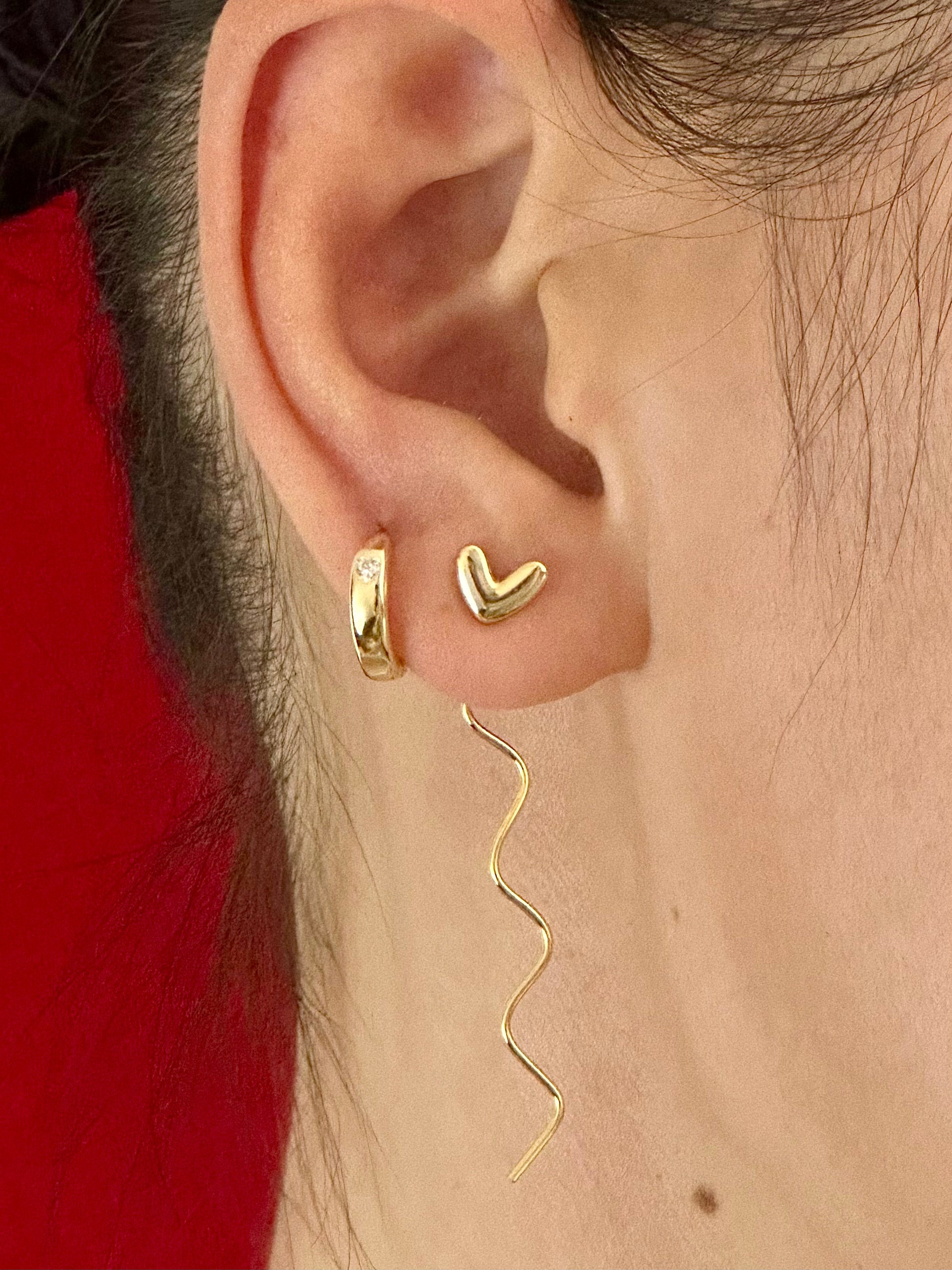 Gold-plated 925 sterling silver Bezel Heart Huggie Hoops
