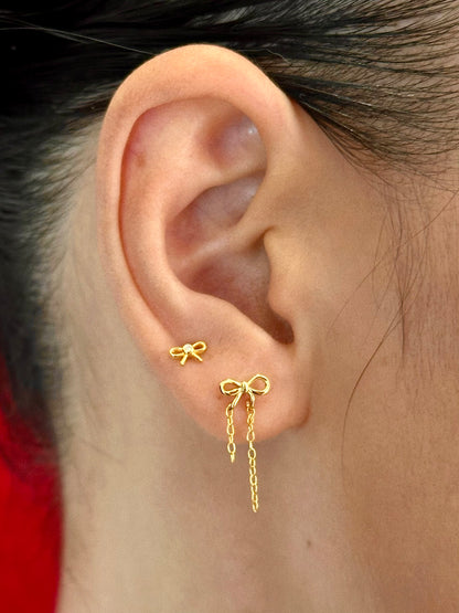 Gold-plated 925 sterling silver Mini CZ Bow Flatback Earring