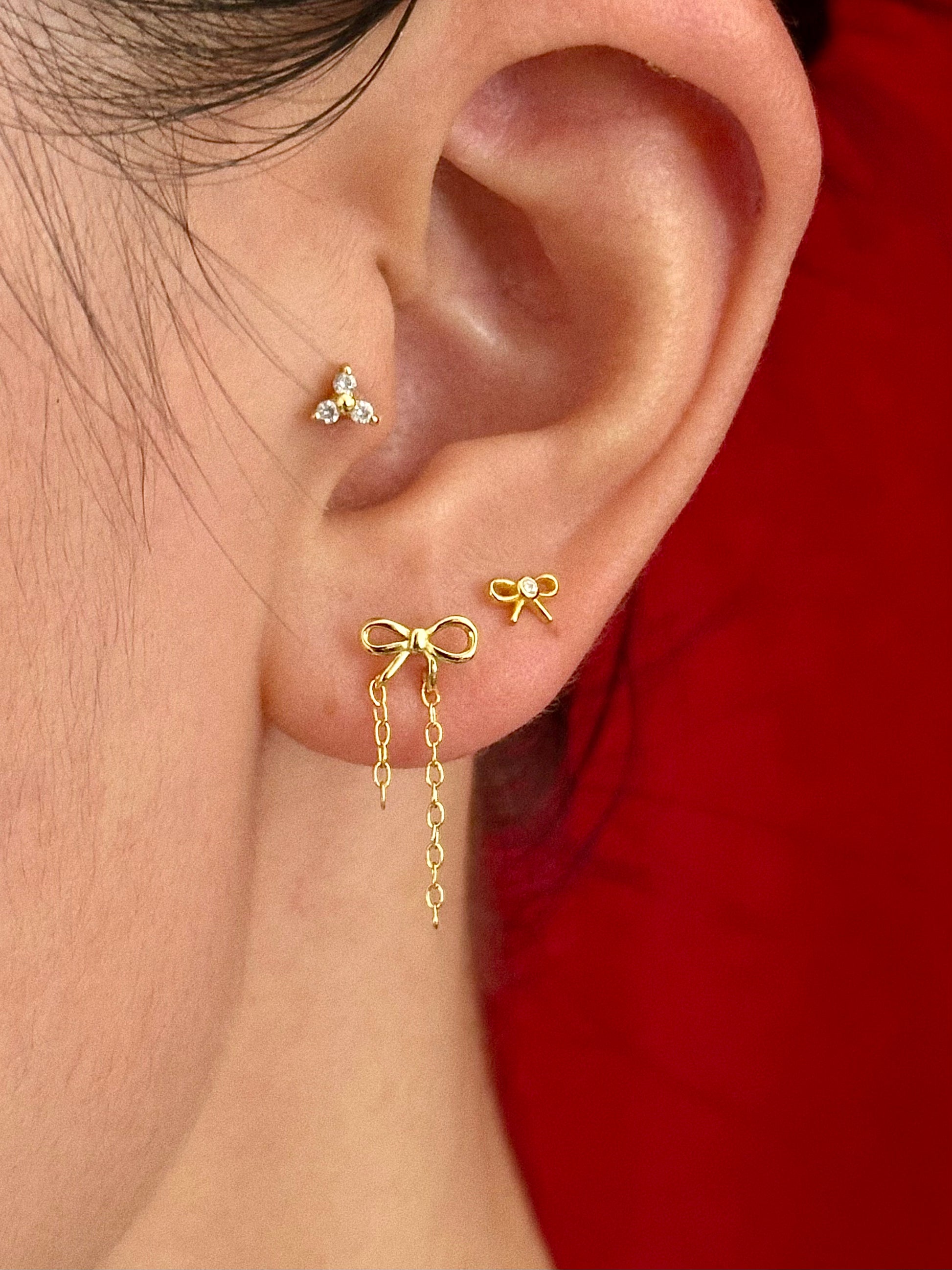 Gold-plated 925 sterling silver Mini CZ Bow Flatback Earring