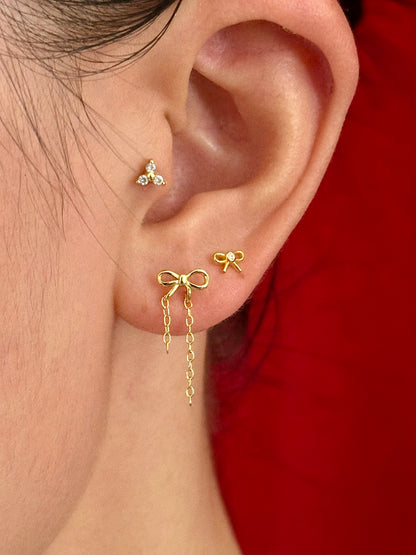 Gold-plated 925 sterling silver Mini CZ Bow Flatback Earring