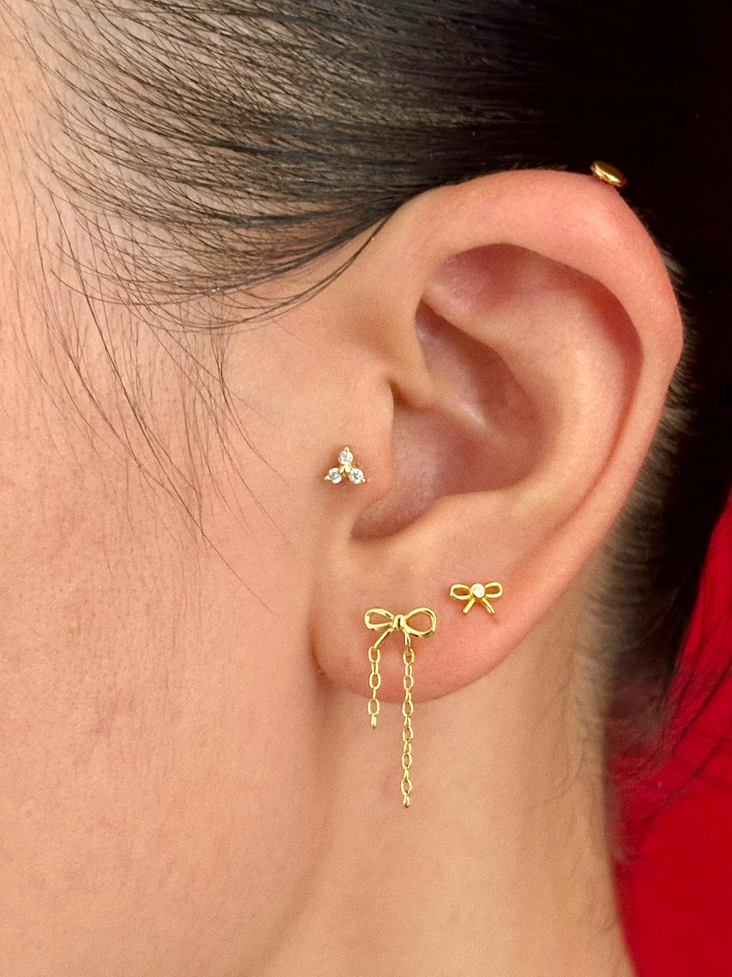 Gold-plated 925 sterling silver Mini CZ Bow Flatback Earring