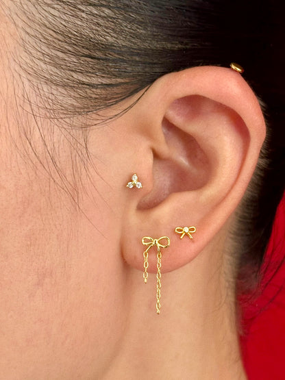 Gold-plated 925 sterling silver Mini CZ Bow Flatback Earring