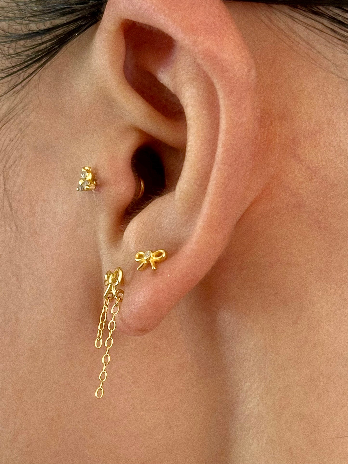 Gold-plated 925 sterling silver Mini CZ Bow Flatback Earring