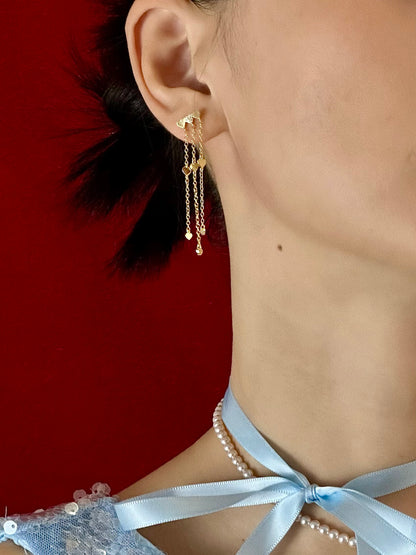 Gold-plated 925 sterling silver Tassel Heart Chain Stud Earrings