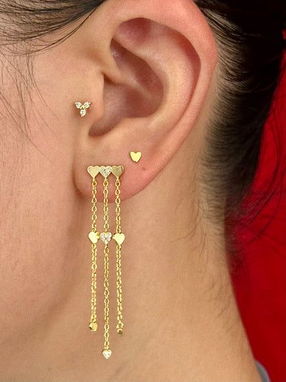 Gold-plated 925 sterling silver Tassel Heart Chain Stud Earrings