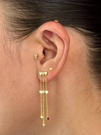 Gold-plated 925 sterling silver Tassel Heart Chain Stud Earrings