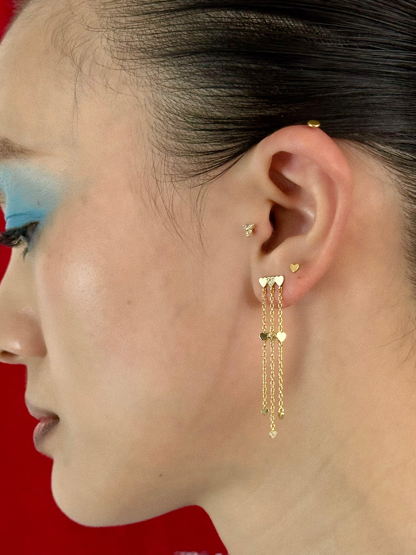 Gold-plated 925 sterling silver Tassel Heart Chain Stud Earrings