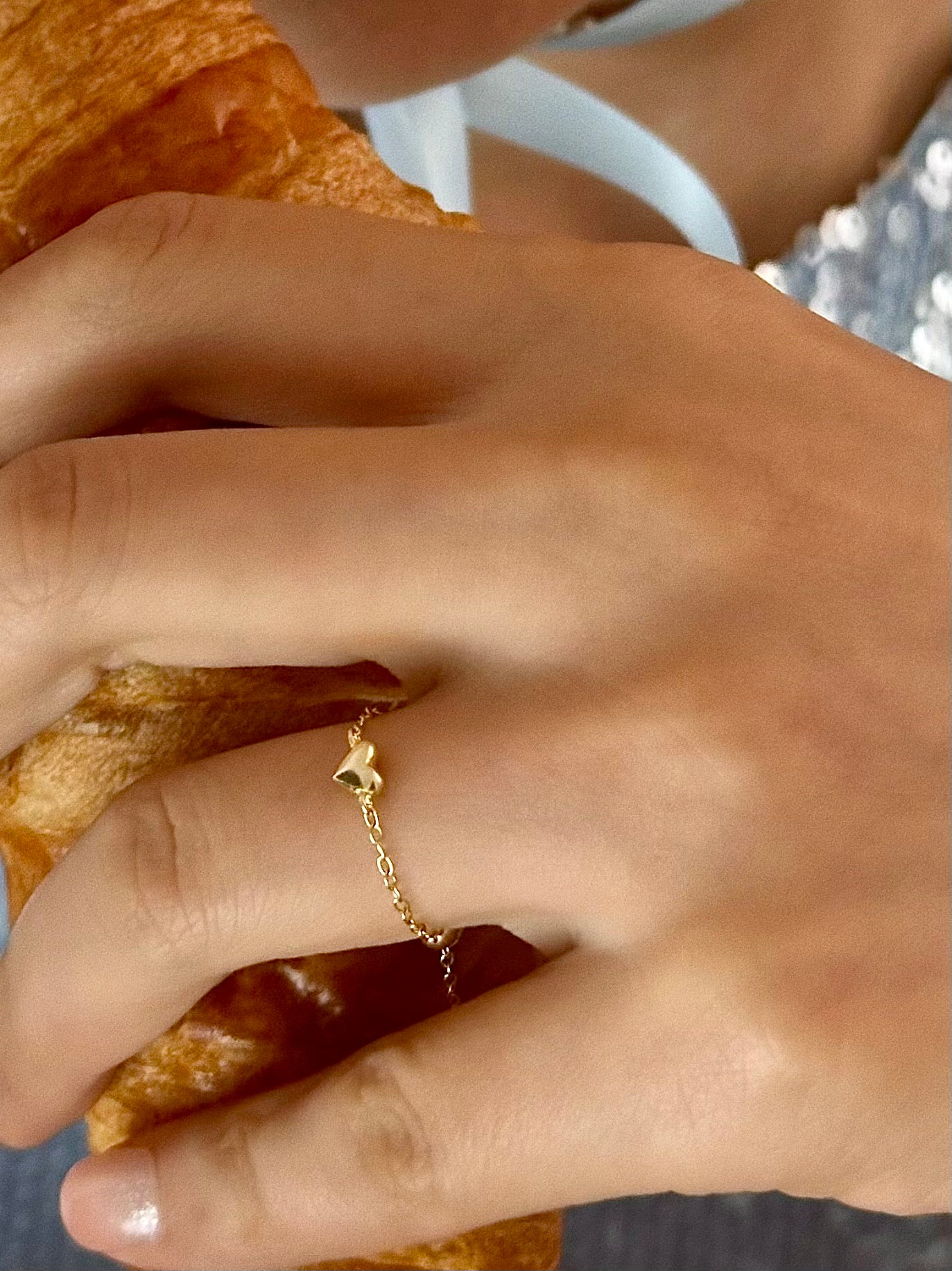 Gold-plated 925 sterling silver Adjustable Heart Chain Ring
