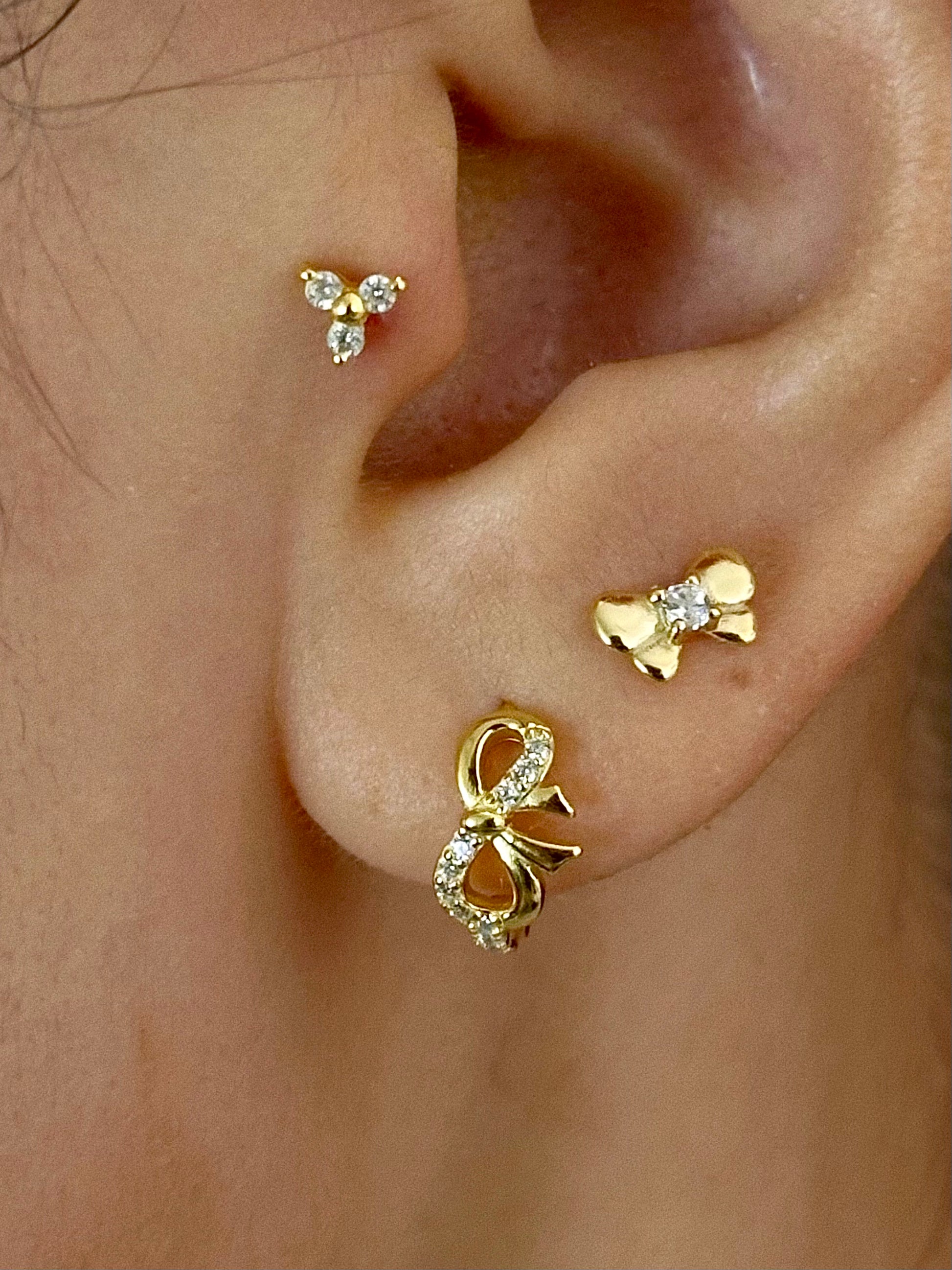 Gold-plated 925 sterling silver Classic Bowknot Flatback Earring