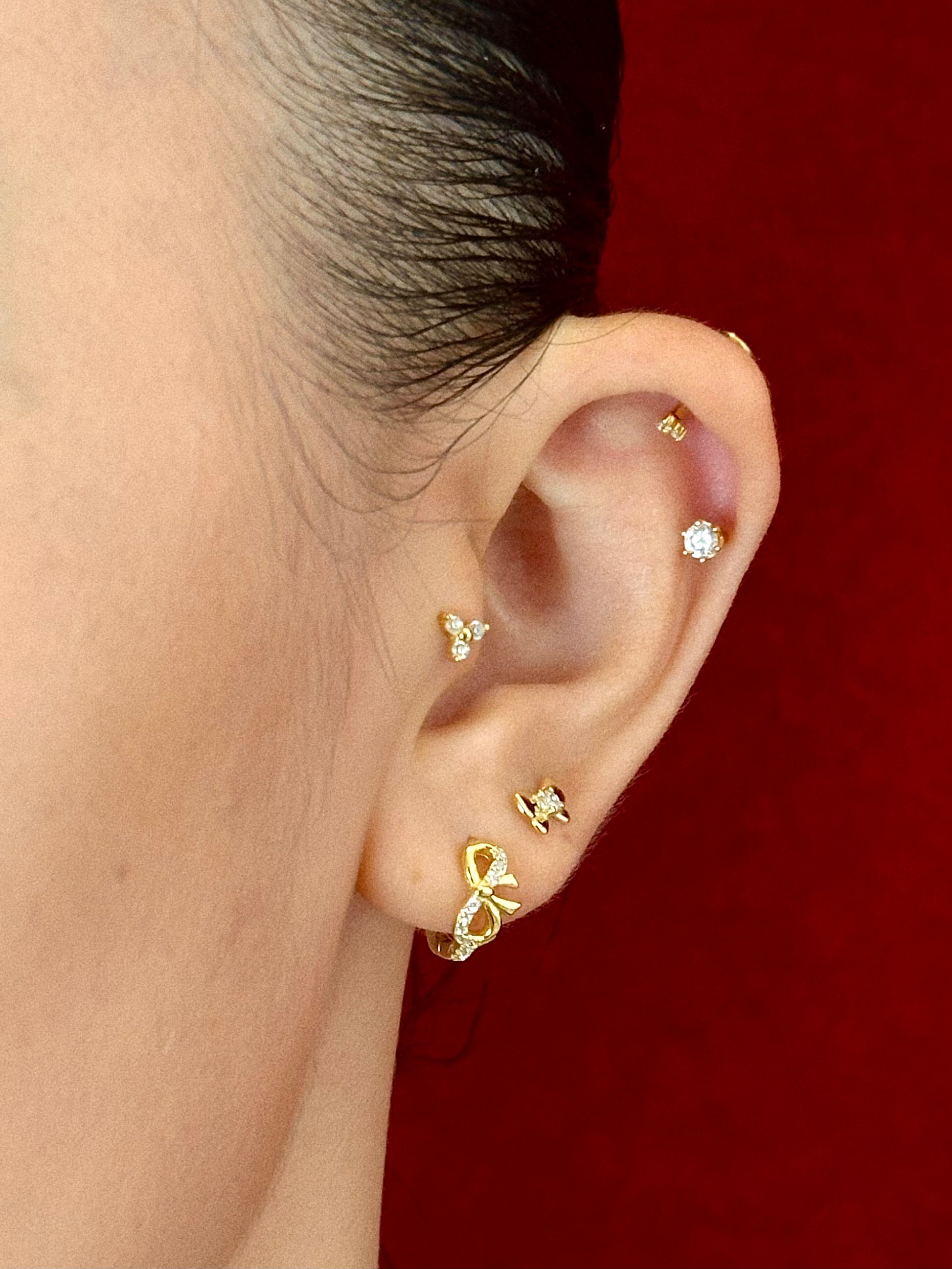 Gold-plated 925 sterling silver Classic Bowknot Flatback Earring