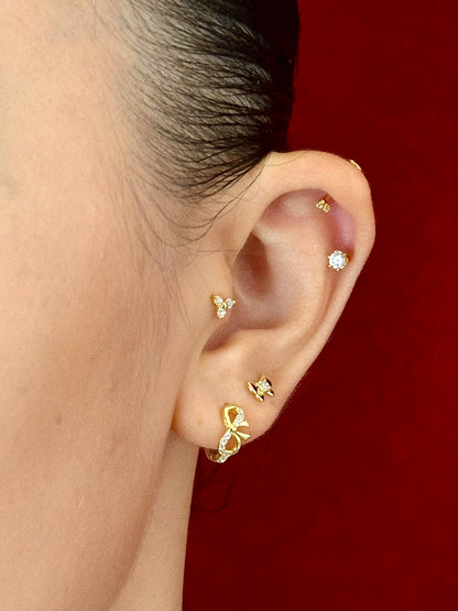 Gold-plated 925 sterling silver Classic Bowknot Flatback Earring