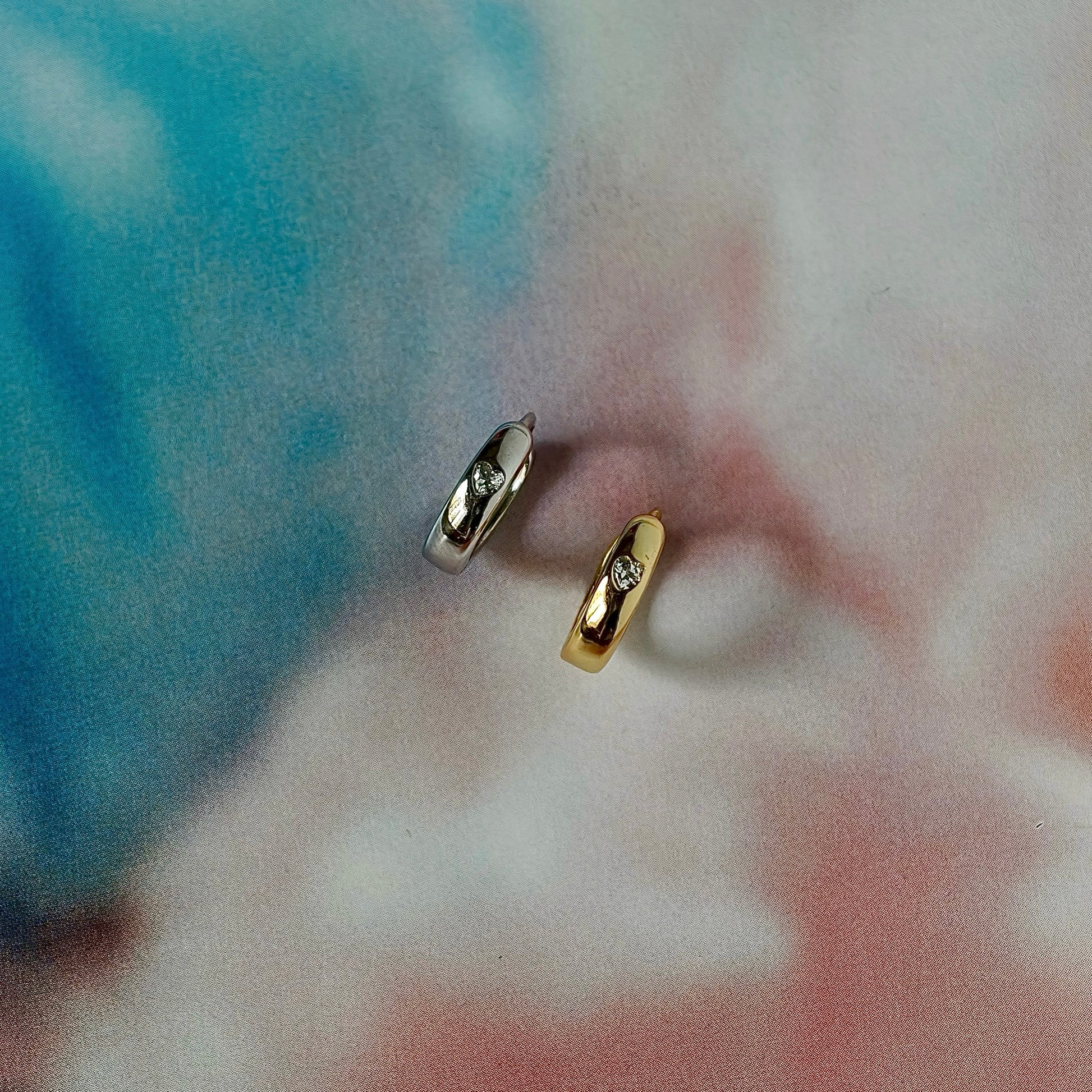 Gold-plated 925 sterling silver Bezel Heart Huggie Hoops Gold