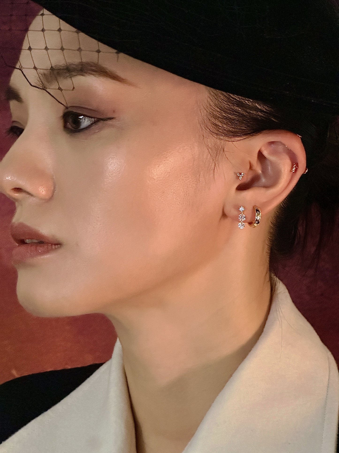 Gold-plated 925 sterling silver Mini Link Chain Flatback Earring