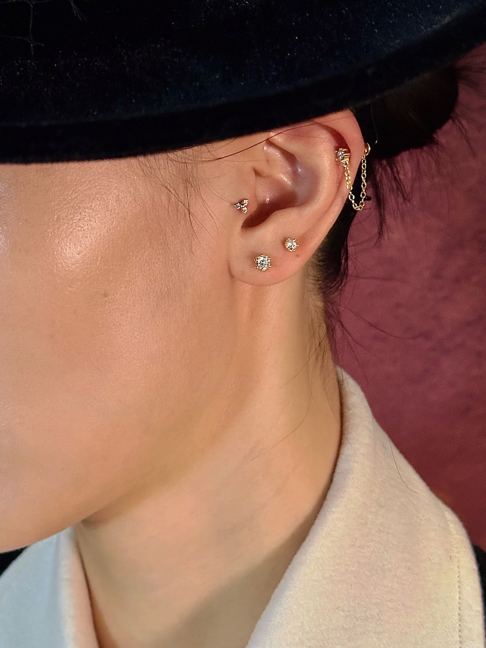 Gold-plated 925 sterling silver Six-Prong Zirconia Flatback Earring
