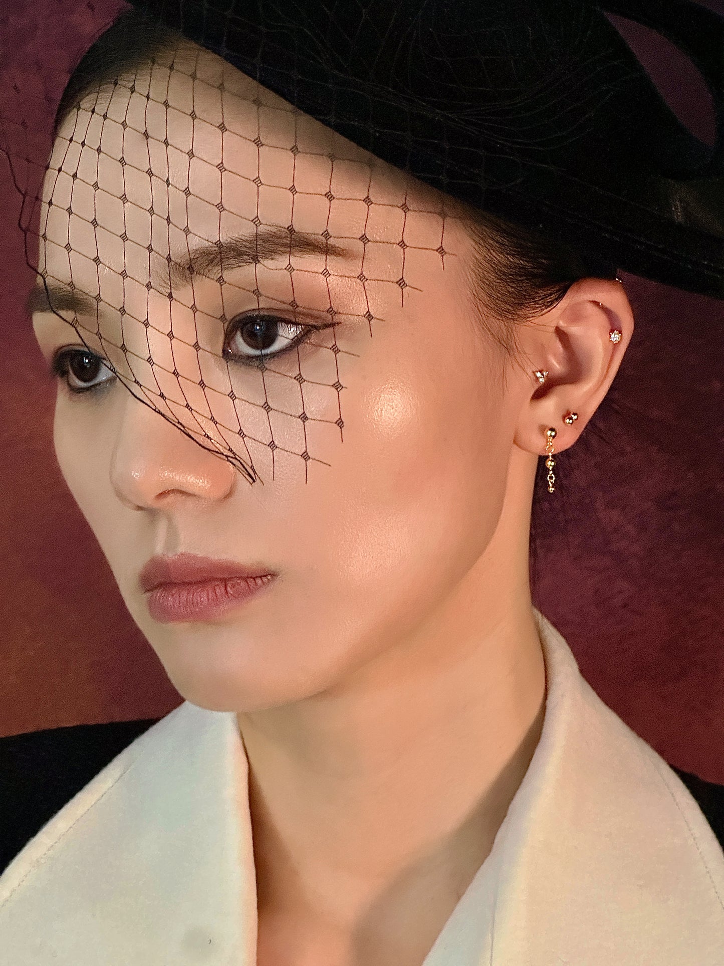 Gold-plated 925 sterling silver Ball Chain Flatback Earring