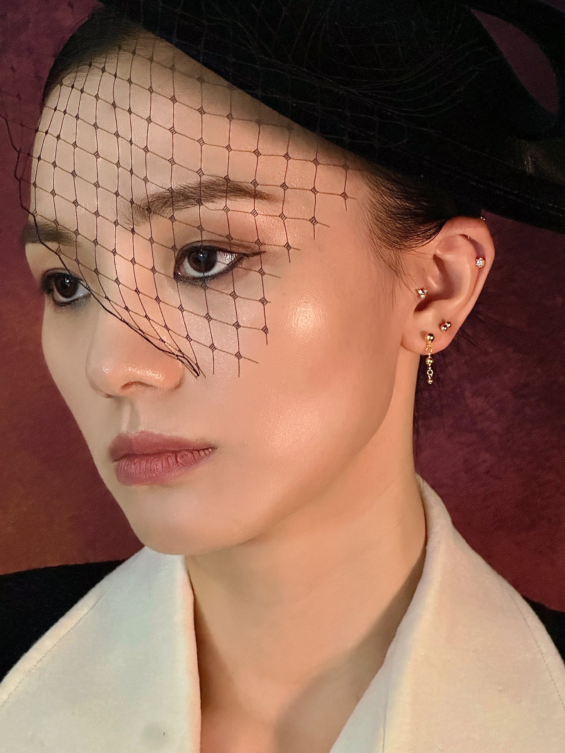 Gold-plated 925 sterling silver Ball Chain Flatback Earring