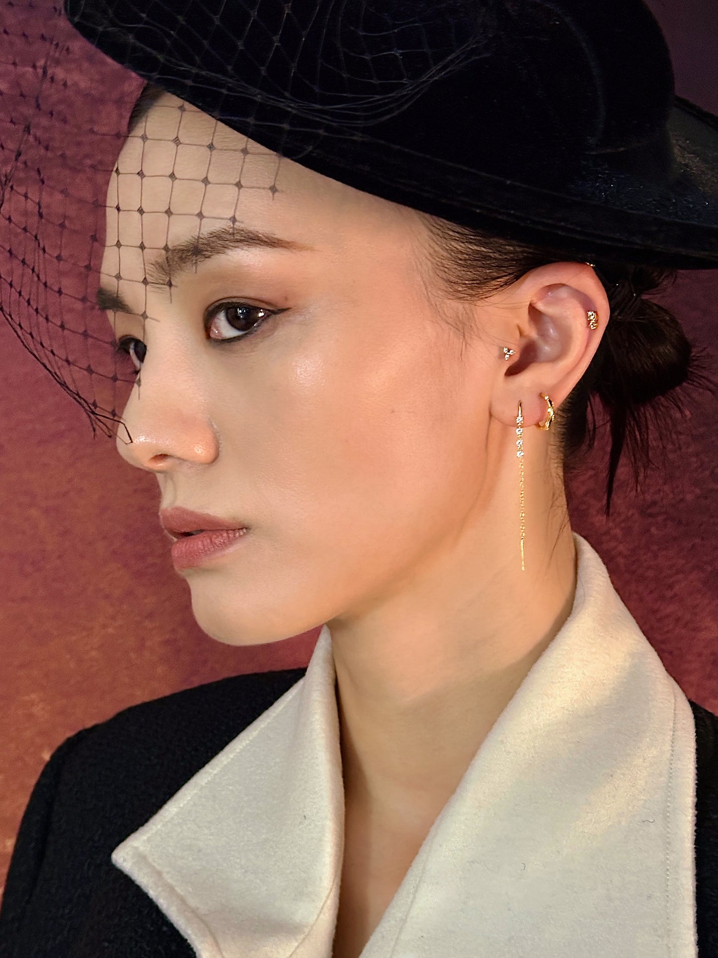 Gold-plated 925 sterling silver Double Stones Flatback Earring