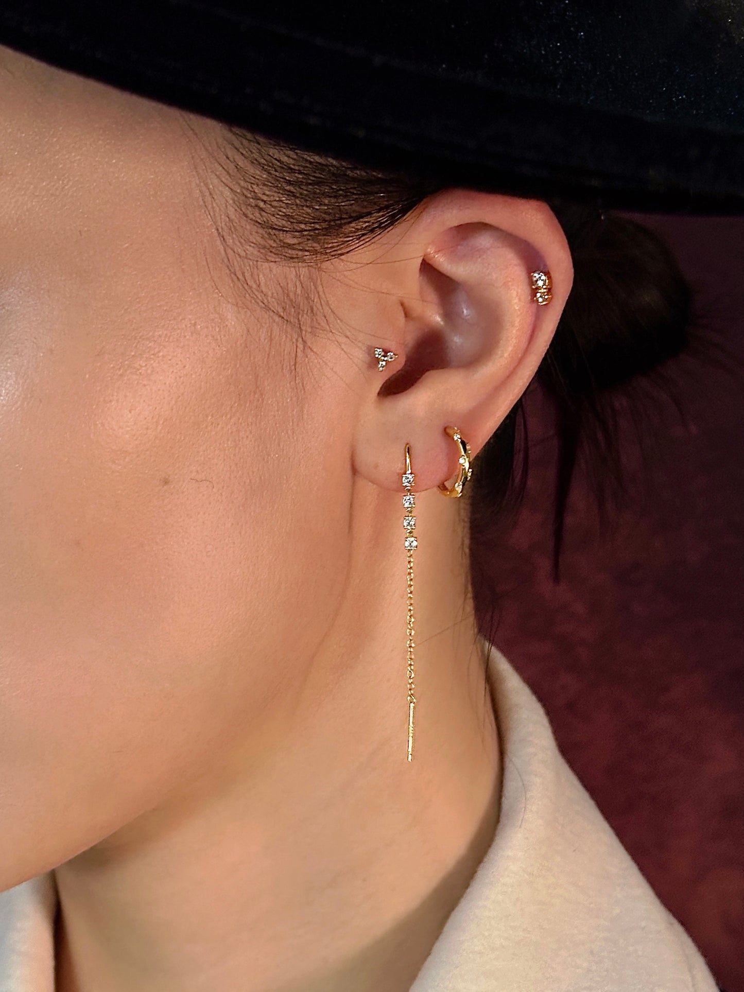 Gold-plated 925 sterling silver Double Stones Flatback Earring