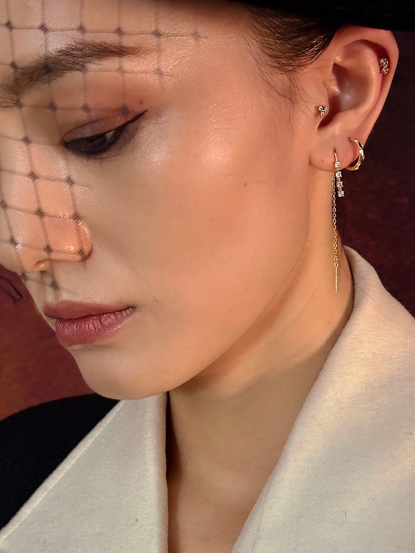 Gold-plated 925 sterling silver Double Stones Flatback Earring