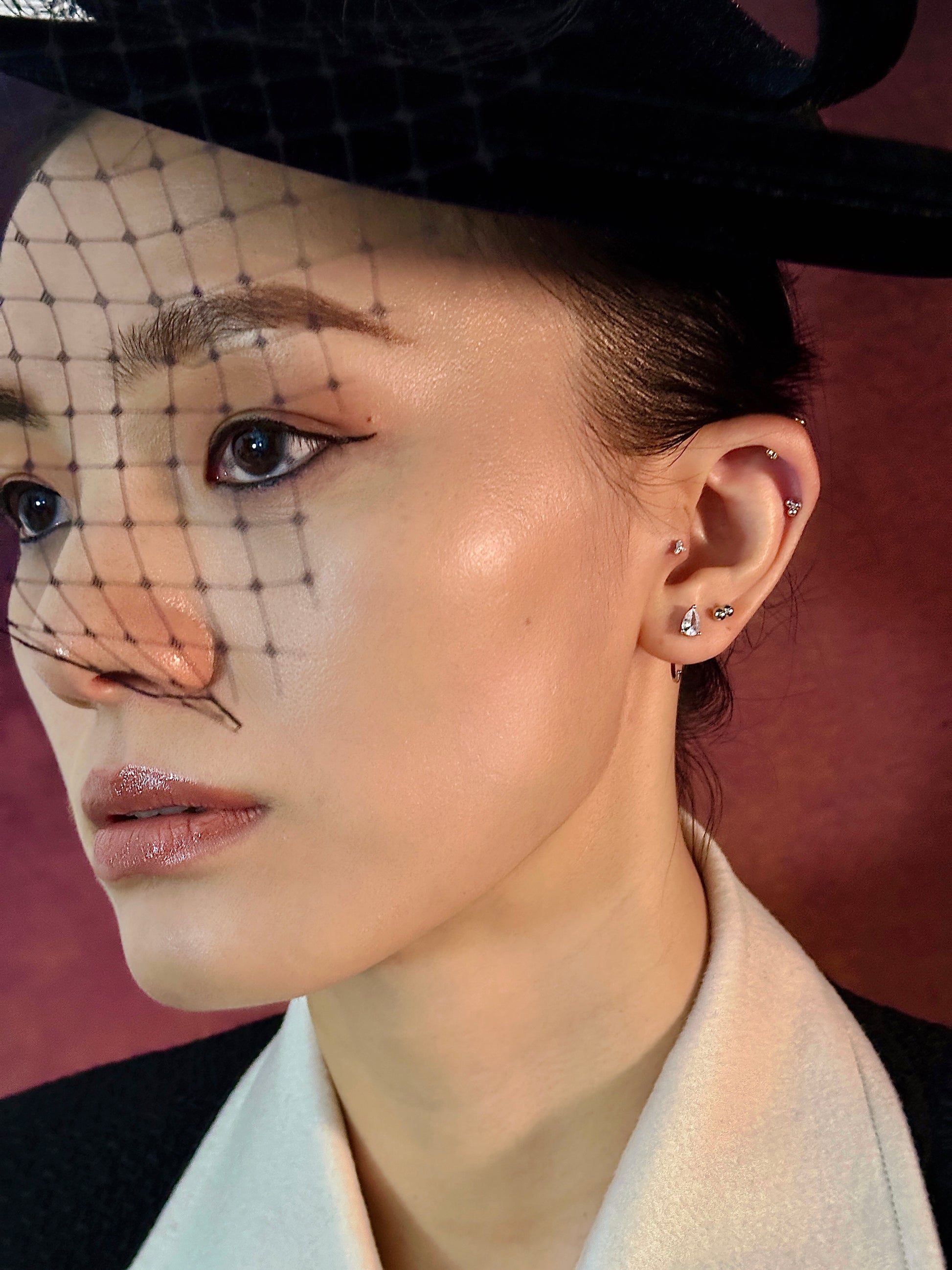 Gold-plated 925 sterling silver Double Ball Flatback Earring