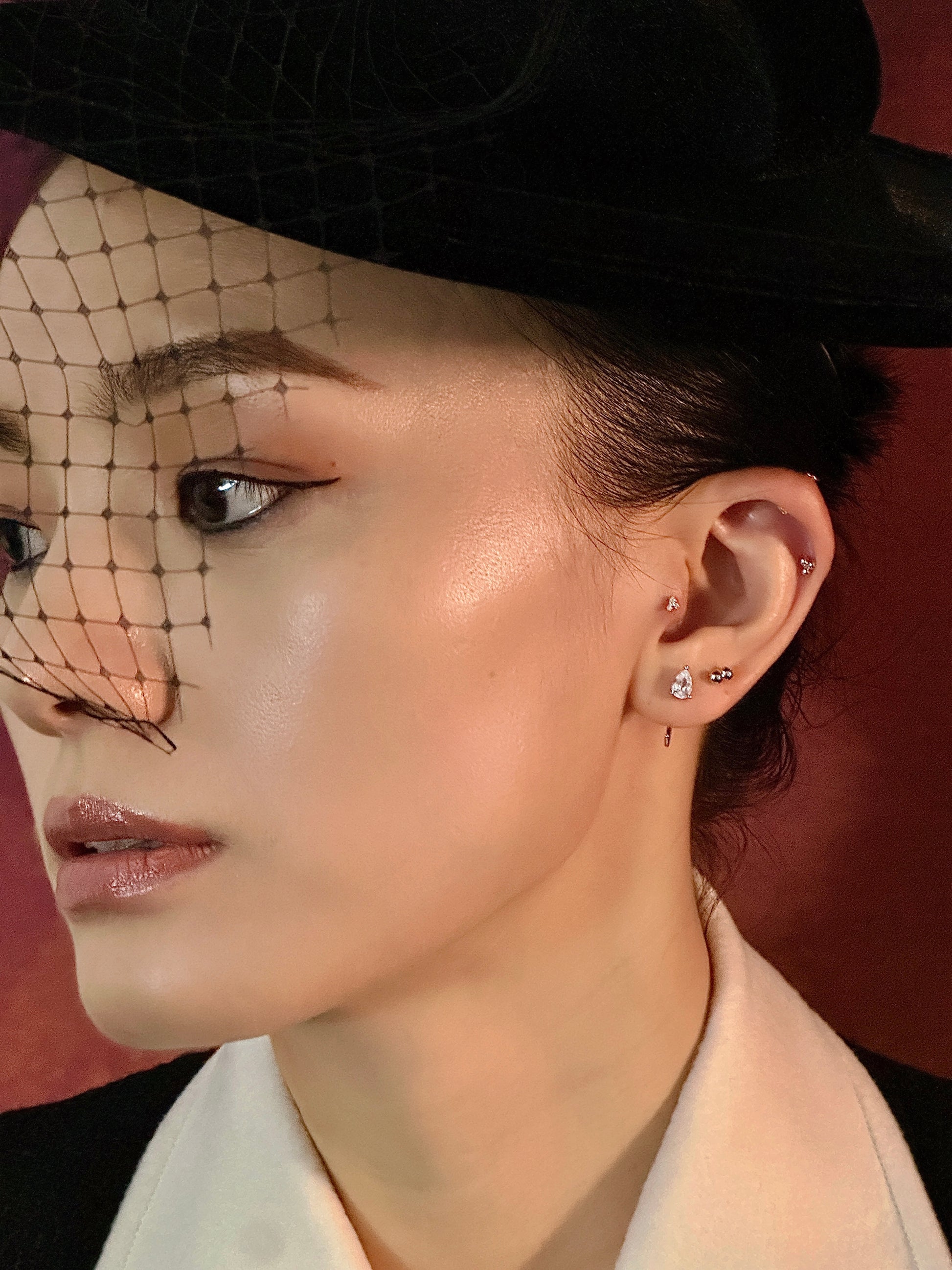 Gold-plated 925 sterling silver Double Ball Flatback Earring