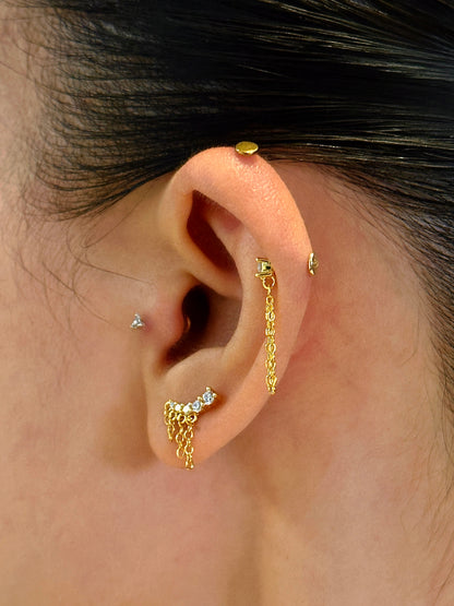 Gold-plated 925 sterling silver CZ Chain Tassel Flat back Earring